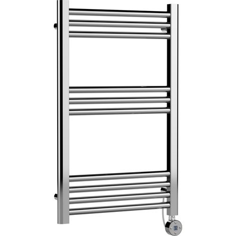 Nuie Round Bar Electric Thermostatic Heated Towel Rail 800mm H x 500mm W - Chrome (1/2)