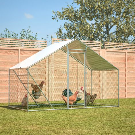 Recinto per polli di 4,5 m² con posatoio, serratura di sicurezza, copertura impermeabile e resistente ai raggi UV, recinto in rete metallica 3x1,5 m per polli, conigli e altri animali. (1/5)
