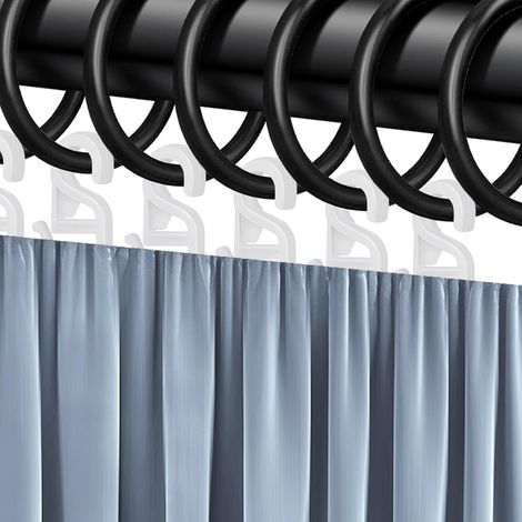 60 Pièces Anneaux Rideaux en Plastique Ronds Silencieux avec 60 Crochets Anneaux pour Tringle à Rideaux Noirs Diamètre intérieur 30 mm pour Fenêtre Rideaux de Douche Tringles (1/5)