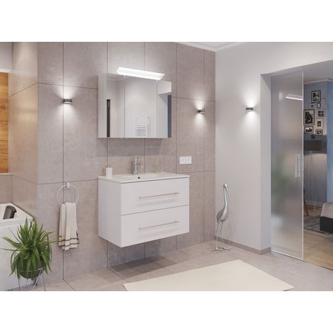 Badmöbel Set Firenze 80 2tlg. Spiegelschrank Softclose weiß hochglanz