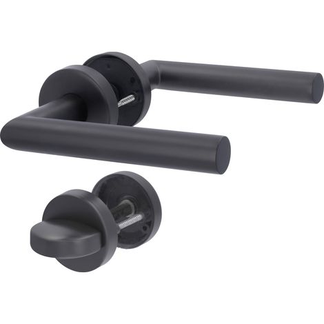 Alpertec WC-Türgriff-Garnitur Rosette Fair I Edelstahl schwarz Ø 52 mm