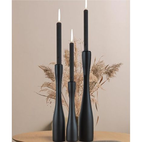 Bougeoirs en Bois pour Bougies Coniques, Grands bougeoirs pour Centre de Table (30,5 cm/25,4 cm/19,1 cm de Hauteur), bougeoirs décoratifs Modernes avec Tasse en métal Noir (1/5)