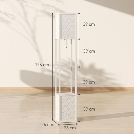 Lampadaire étagère 2 lampes 2 étagères 4 niveaux MDF gris motif nid d'abeille 26 x 26 x 156 cm gris (1/5)