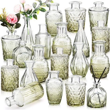 Lot de 20 Petits vases Vintage en Verre pour Fleurs en Vrac pour centres de Table, vases décoratifs rustiques en Verre pour Table de Mariage, Maison, décoration de Noël (Vert) (1/5)