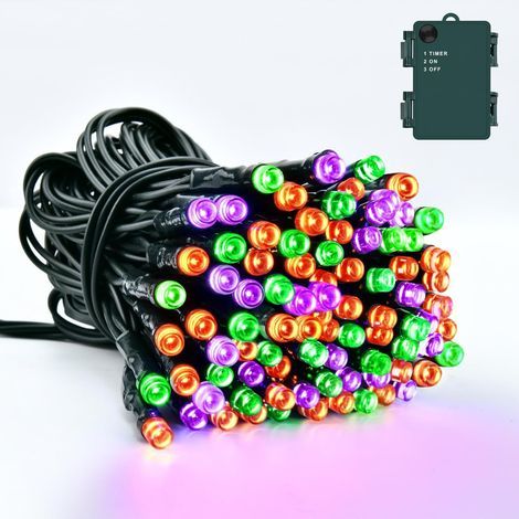 Guirlande lumineuse pour Halloween, orange, violet, vert, 5 m, 50 LED, avec minuterie, étanche IP65, pour l'intérieur et l'extérieur, le jardin, l'automne, Halloween, décoration de fête (1/5)