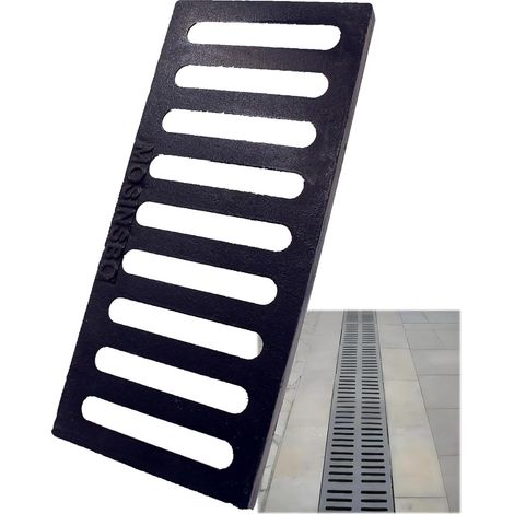 Fonte Ductile Grille de Drain 440x203 mm, Classe B125, Grille de Caniveau pour Allée et Cour, Rectangulaire Grille d'Égout pour Extérieur, Noir (1/5)