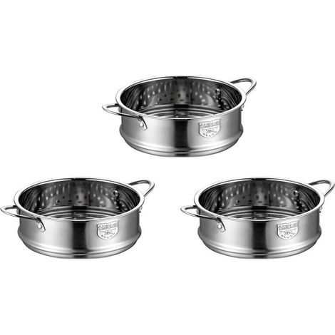 Vaporera de acero inoxidable de 3 piezas y 16 cm de grosor con soporte de doble asa para ollas de sopa y leche. (1/4)