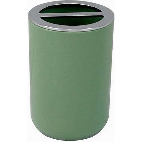 Trade Shop - Portaspazzolini Bicchiere Accessorio Bagno 2 Fori Verde Silver Contenitore 79875 - (1/2)
