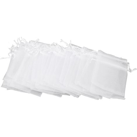 100pcs Petits Sachets Filet à Cordon Organza Transparent pour Bonbons Mariage Bijoux Blanc (1/5)