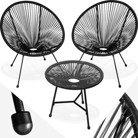 Lot de 2 chaises jardin avec table en polyéthylène et acier noir