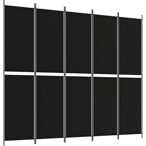 Paravent Cloison de séparation 5 panneaux, Pour Jardin, Balcon, Terrasse Noir 250x220 cm Tissu OIB9617E (1/5)