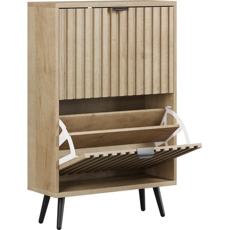 Scarpiera salvaspazio 60 cm effetto rovere con 2 ante a ribalta e gambe in metallo (1/5)