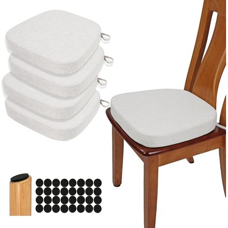 Ensemble de 4 Coussins de Chaise en Lin Épais de 6,4 cm, Ensemble de Coussins de Chaise de Salle à Manger en Forme de U en Mousse Haute Densité Confortables pour Cuisine, Coussins de Siège