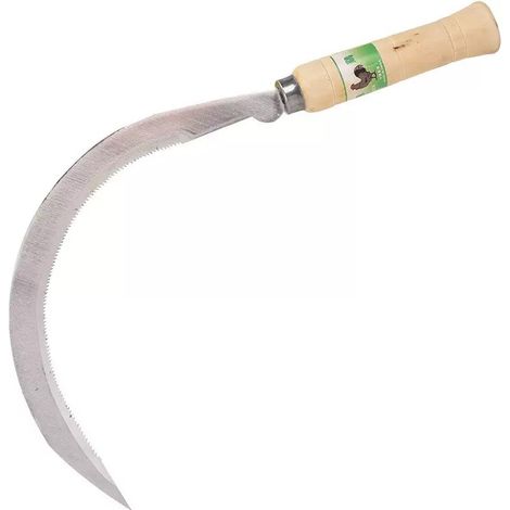 Faucille à dents avec manche en bois 34 cm, faucille manuelle de jardin pour couper herbe et céréales, outil de récolte et débroussaillement (1/5)