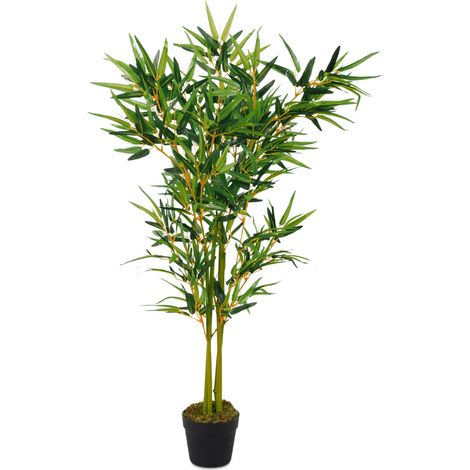 Kunstpflanze im Blumentopf 115 cm - Bambus - Deko Pflanze im schwarzen Topf