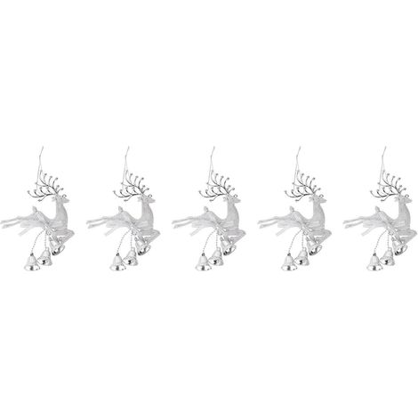 5pcs Pendentifs à Suspendre en Plastique Argenté Forme Élan Léger et Facile à Accrocher Décoration Créative pour Arbre de Noël (1/5)