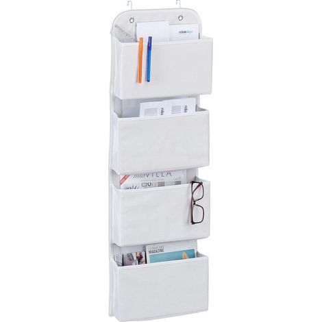 Relaxdays Hanging Organiser, 4 Compartments, Hanging Door Storage, Office, Bedroom, Bathroom, Hooks, White