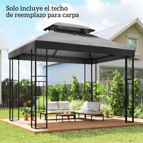 Toldo de Recambio 4x3 m con Techo Doble Orificios de Drenaje y Protección UV Solo Toldo NO Incluye Marco Gris (1/5)
