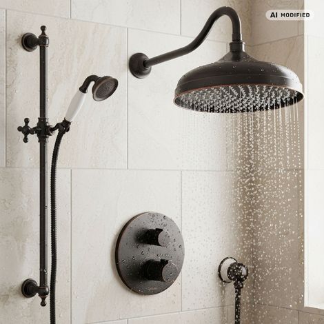 Système de douche Nostalgie Noir avec thermostat et douche pluie PaulGurkes (1/5)