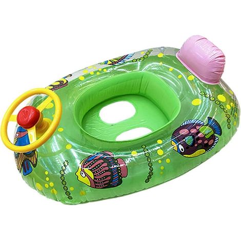 Bouée gonflable avec siège et volant, pour bébés et enfants, couleur verte. (1/4)