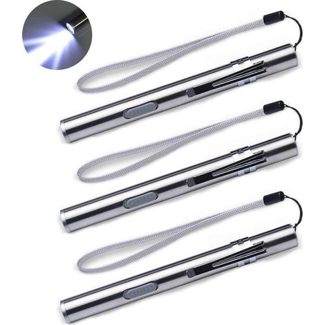 Set mit 3 Mini-LED-Taschenlampen aus wasserfestem Edelstahl mit Clip und USB-Kabel für Mechaniker, Krankenschwestern und Ärzte (1/5)