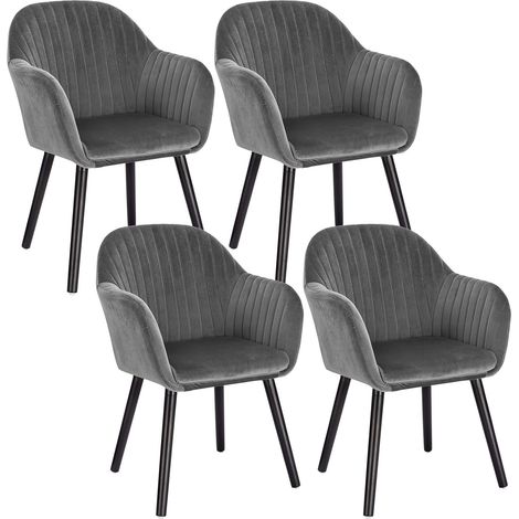 WOLTU 4X Sillas de Comedor Nordicas Estilo Vintage Juego de 4 Sillas de Cocina Sillas Tapizada con Reposabrazos en Terciopelo Estructura de Madera Sillas de Escritorio Gris Oscuro B (1/5)