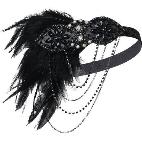 Haarreif im Stil der 1920er Jahre, Kopfschmuck inspiriert von Great Gatsby, schwarzer Federhaarreif, Haaraccessoires im Stil der 1920er Jahre. (1/4)