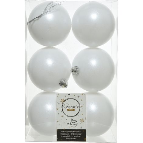 6 PALLINE DI NATALE 8CM BIANCO INVERNO ADDOBBI DECORO ALBERO