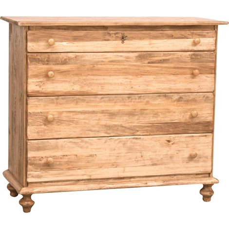 Commode style rustique en bois massif de tilleul finition naturelle L114xPR49xH99 cm