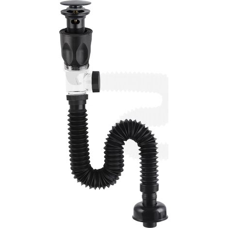 Kit de Vidange pour Lavabo, Ensemble de Drain pour Lavabo de Salle de Bain, Bouchon Pop Up Universel Click Clack avec Tuyau de Vidange Flexible, Étanche aux Odeurs et Anti-Fuite - Noir (1/5)