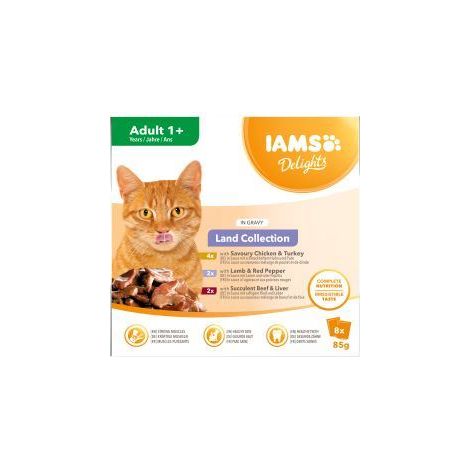 Iams Delights Adult Cat Land Collection in Gravy 8pk - 85g - 817402