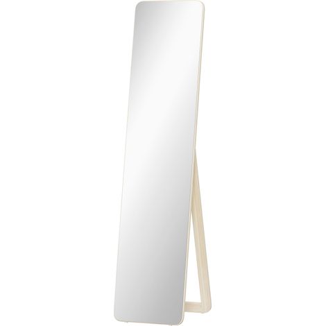 Miroir sur pied mural rectangulaire bois naturel 37x43x156 cm, grand miroir debout sol design (1/5)