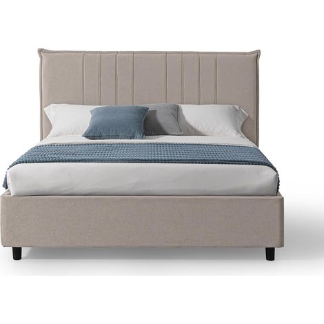 EVERGREENWEB Letto con Contenitore 160x190, Testiera in Tessuto Beige, Modello BILBAO (1/5)