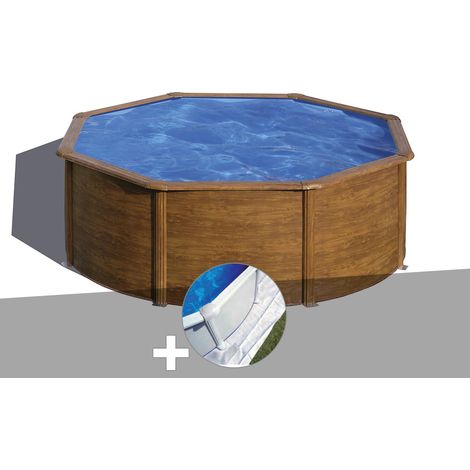 Kit piscine acier aspect bois Gré Sicilia ronde 3,70 x 1,22 m + Tapis de sol