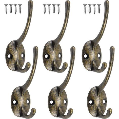 Lot de 6 porte-manteaux muraux vintage, style rétro, avec 12 vis, pour cuisine et salle de bain - Bronze (1/4)