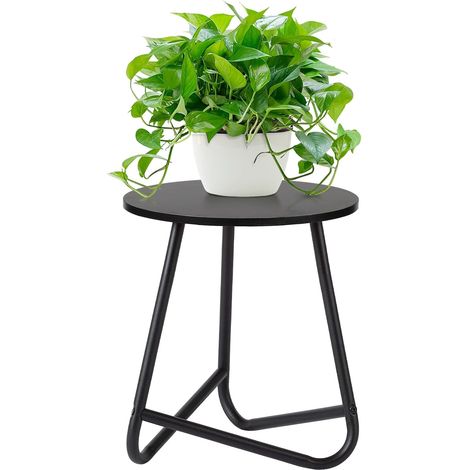 Support Rond en Métal pour Plantes de 35 cm,Petit Support pour Fleurs,étagère en Bois pour Plantes, étagère Moderne pour Plantes d'intérieur pour Salon,Balcon et Bureau,Noir (1/5)
