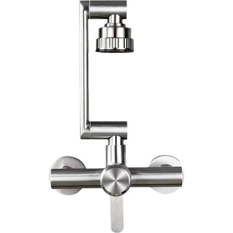 Rubinetto da cucina a parete in acciaio inox con 4 funzioni, miscelatore acqua calda/fredda, girevole a 360°, finitura spazzolata.