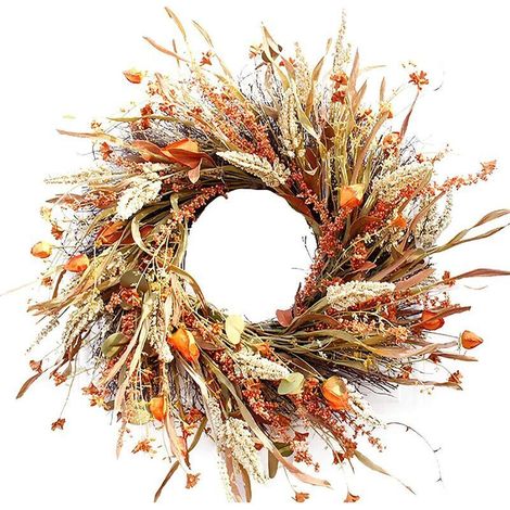 Couronnes de récolte d'automne de 61 cm, couronnes de fleurs artificielles pour porte d'entrée, mur, fête, Thanksgiving, décoration de la ferme (1/5)