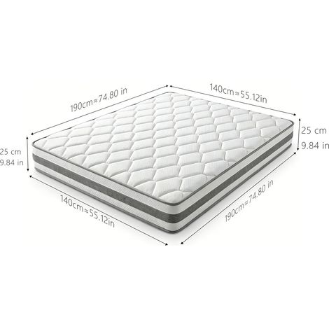 Materasso 140x190 H4, altezza 25 cm, schiuma comfort e molle insacchettate 7 zone, bianco DESVIAE (1/3)