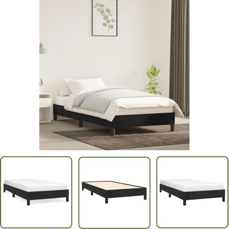 The Living Store Cadre de lit sans matelas noir 90x200 cm velours - Cadre De Lit - Lit Double - Lit Velours - Literie - Meuble Chambre (1/5)