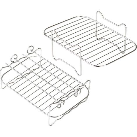 Lot de 2 grilles pour friteuse à air chaud, grille de déshydratation en acier inoxydable 304 avec 4 bâtonnets de barbecue pour panier double de 8 L (1/5)