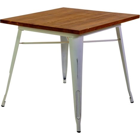Tavolo New Bristol 80x80xh76 cm in Ferro Bianco Antico con Top in Legno
