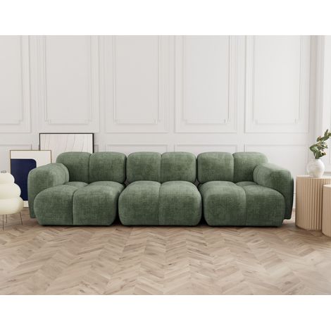 Grace - canapé modulable 3 places en velours texturé - vert sauge (1/5)