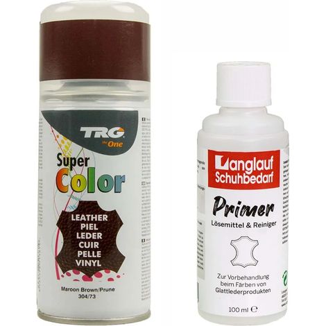 Teinture pour cuir TRG en spray 150 ml + nettoyant apprêt pour cuir 100 ml - Spray colorant, séchage rapide, résistant à l'abrasion - pour teindre tous les cuirs lisses et synthétiques, marron châtaig (1/3)