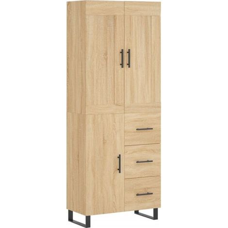 Buffet haut en bois d'ingénierie, finition chêne sonoma, 69,5 x 34 x 180 cm (1/5)