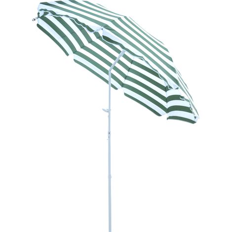 Verstellbarer runder Strandsonnenschirm aus Metall und Polyester, Ø 1,8 x 2 m, Grün und Weiß