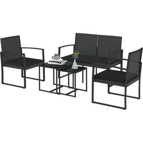 Set da Giardino Divano 2 Poltrone e 2 Tavolini Piano in Vetro Nero (1/5)