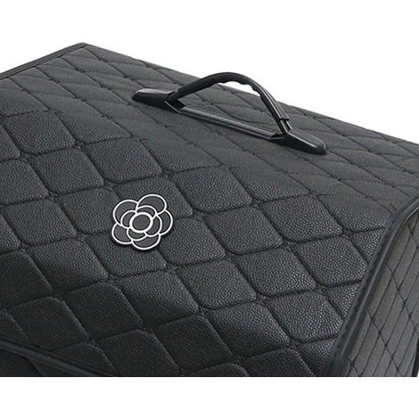 Organisateur de coffre de voiture, grande capacité, multifonctionnel, en cuir PU, portable, avec couvercle, noir - Grand (1/5)