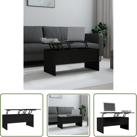 The Living Store Table basse noir 102x50,5x46,5 cm bois d'ingénierie - Table Basse - Meuble TV - Table D'appoint - Design Moderne - Bois D'ingénierie (1/5)