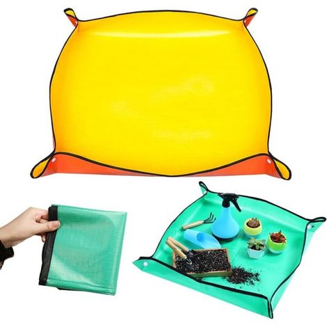 2 Pièces Tapis de Rempotage de Plantes, Tapis de Pot de Jardinage Tapis de Jardinage Imperméable Tapis de Portable Coussinet de Pot de Transplantation Pliable pour D'intérieur (Vert + Jaune) (1/5)